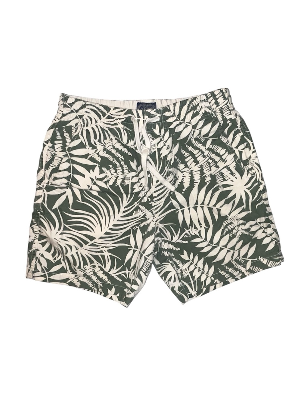 J. Crew Tropical Print Men’s Shorts Pockets Green Cream Drawstring Size Small